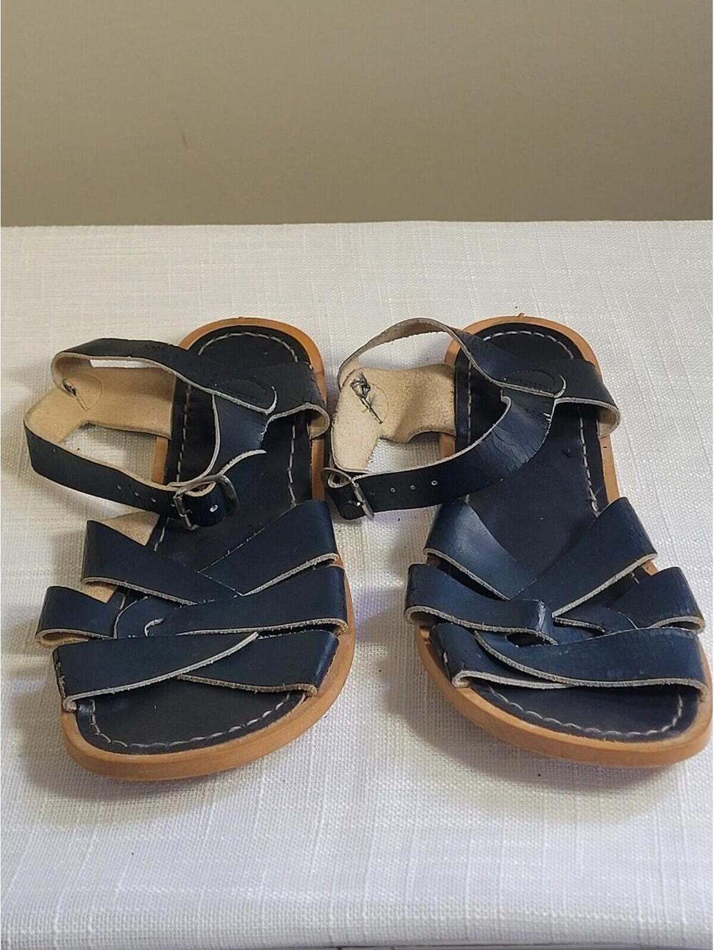 Saltwater by Hoyway Youth Kids Girls Sz 4 Brown Leather Classic Flay Sandals
